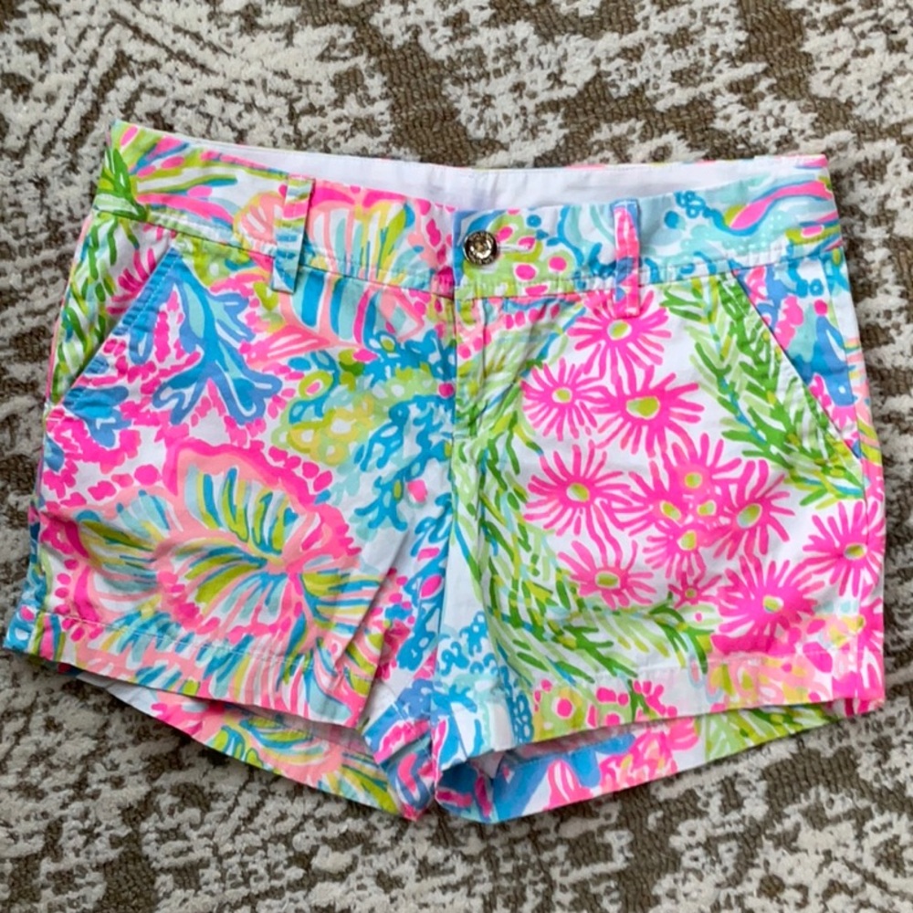 Lilly Pulitzer Pink and Green Bermuda Shorts Vibrant Resort Style